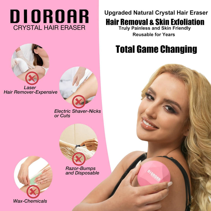 Crystal Hair Eraser for Women,Upgraded Painless Crystal Hair Remover Diamond,Effective Nano Glass Hair Removal Stone Exfoliation without Shaver,Natural Epilator for Silky Skin(Rose Pink)