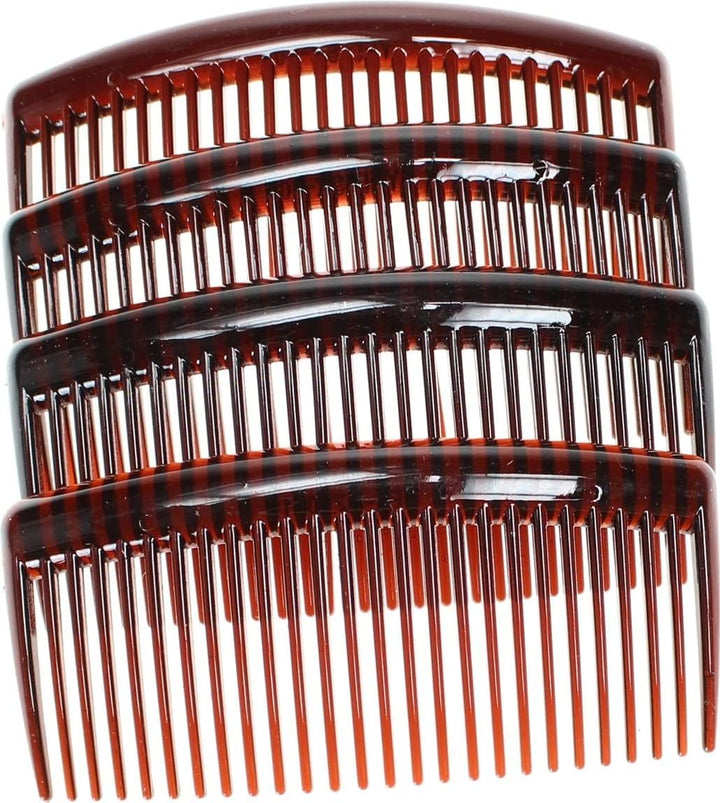 4 Pack of Tort Brown Large 9Cm Plain French Side Hair Combs Slides Grips Clips Hair Accessories for Women Girls by