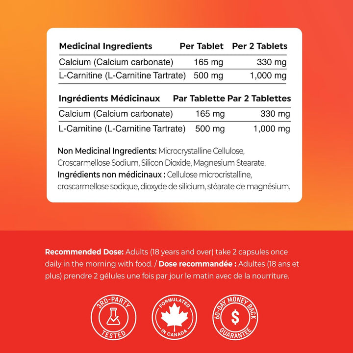 L Carnitine 1100Mg | Performance, Fitness, Energy & Metabolism Support Supplement for Men & Women | L-Carnitine L Tartrate Complex to Support Thermogenesis & Weight Management | Vitamin D | 60 Tablets