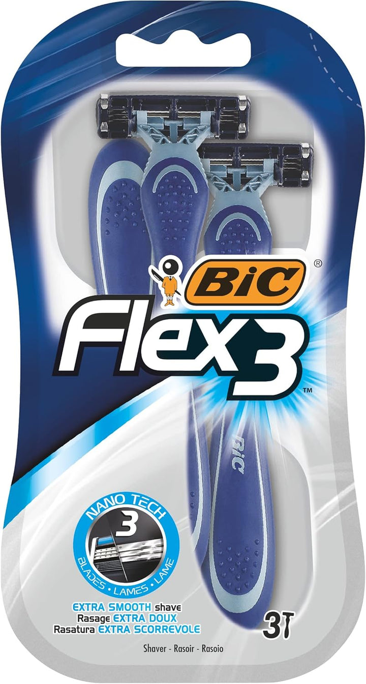 Flex 3, Triple Blade Razor Blades for Men, with Moving Blade Heads for a Close and Soft Shave, Pack of 4