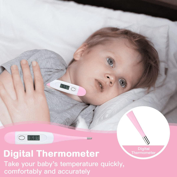 8Pcs Baby Grooming Kit, Newborn Baby Care Accessories with Zipper Box, Baby Hair Nail Thermometer Care Set, Baby Healthcare Set for Newborn Infant, Toddler Girls & Boys (Pink)