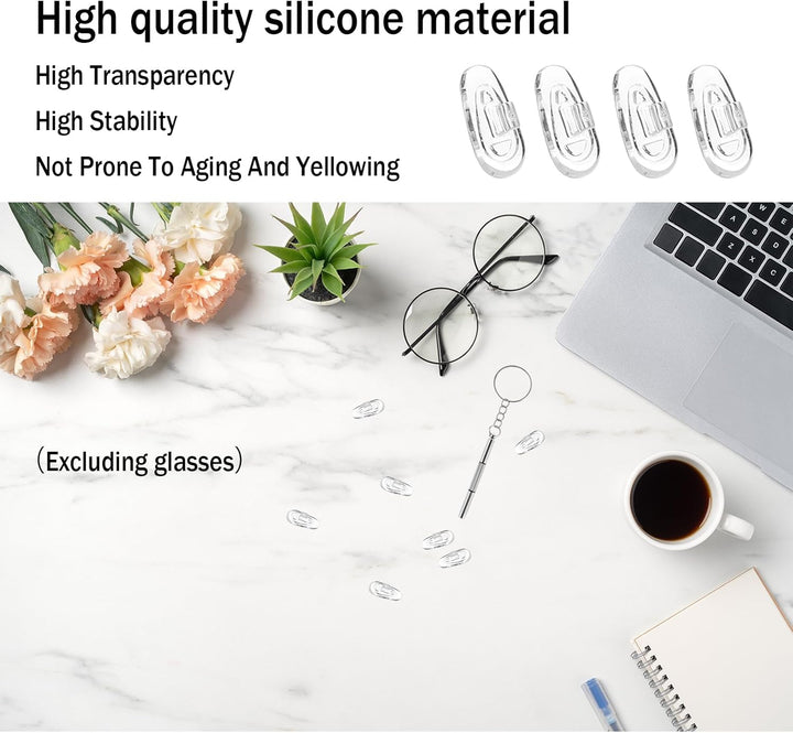 12 Pairs Silicone Nose Pads for Glasses, Push-In Glasses Nose Pads Silicone, Glasses Nose Pads, Fits Regular, Sunglasses, and Reading Glasses, Includes Screwdrive（Only Applicable to Snap on Glasses）