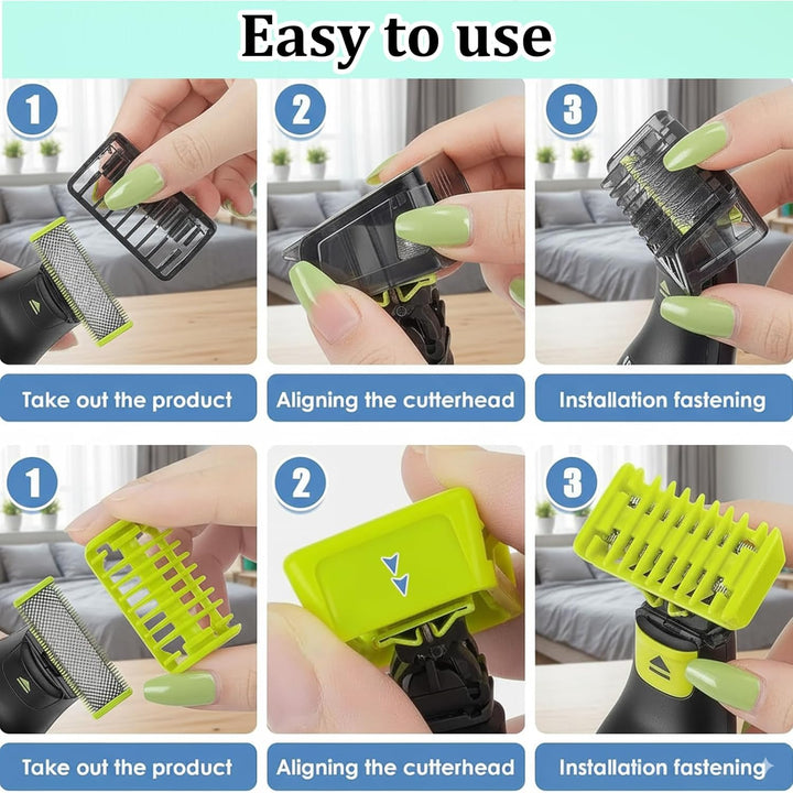 One Blade Replacement Head, 4 Guide Comb Attachments for One Blade, Professional Trimming Guards, Durable Design for Home and Barber Use