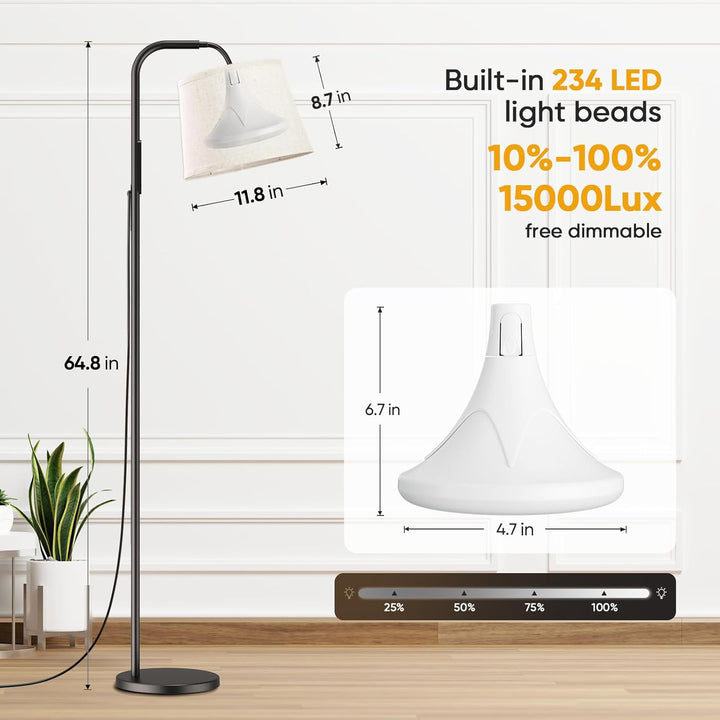 SAD Lamp, 10000 Lux SAD Light Therapy Lamp with Remote & Touch Control, Adjustable Color/Brightness/Timer, Light Therapy Floor Lamp with Linen Shade for Bedroom, Office, Living Room