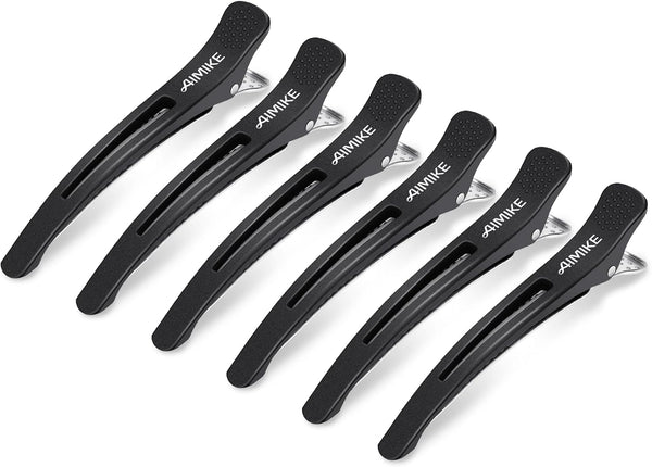 6Pcs Professional Hair Clips for Styling Sectioning, Non Slip No-Trace Duck Billed Hair Clips with Silicone Band, Salon and Home Hair Cutting Clips for Hairdresser, Women, Men - Black 10.9Cm