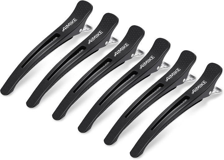 6Pcs Professional Hair Clips for Styling Sectioning, Non Slip No-Trace Duck Billed Hair Clips with Silicone Band, Salon and Home Hair Cutting Clips for Hairdresser, Women, Men - Black 10.9Cm