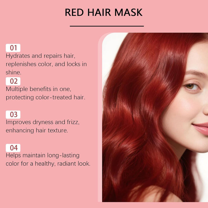 Red Hair Maske, Color Depositing Red Hair Maske, Colour Protect Conditioner, Repair and Enhances Reds Tones for Color-Treated Hairs, Refreshes Colors & Tone