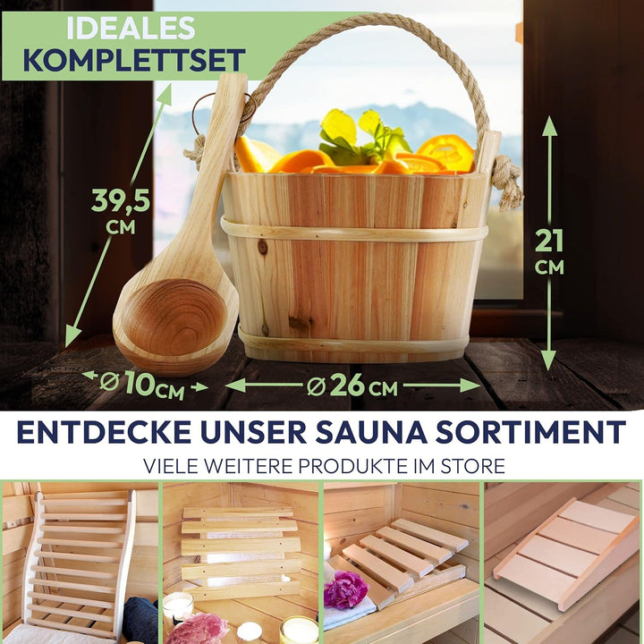 PINENG Sauna Bucket 26 Cm Diameter 21 Cm with Spruce Wooden Ladle