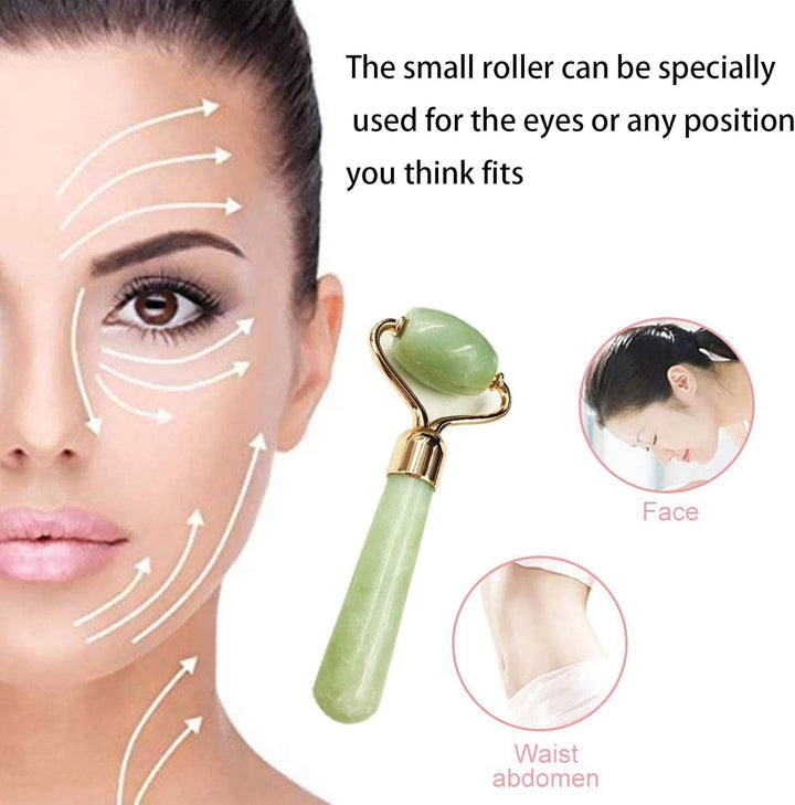 【3 Pcs】Jade Roller & Gua Sha Massage Kits,  Natural Anti-Aging Face Roller for Eye Puffiness Treatment, Skin Tightening, Rejuvenate Face & Neck, Natural Green Massager