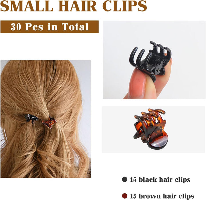 30PCS Mini Hair Clips, Small Hair Clips, Mini Claw Hair Clips, Small Hair Clips for Women with Storage Bags, Non-Slip Hair Catch for Women Girl'S Hair Black and Brown