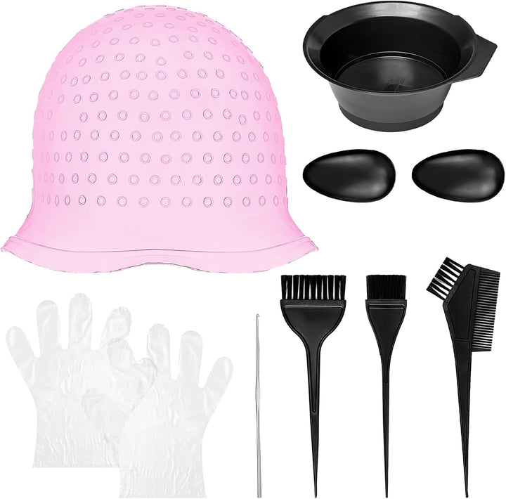 Hair Highlight Cap Set, Wiederverwendbare Silikon-Haarkappe Für Strähnchen, Komplettes Set Mit Pinsel Und 2 Handschuhen, Einfache Anwendung Für DIY Strähnchen Zuhause Oder Im Salon