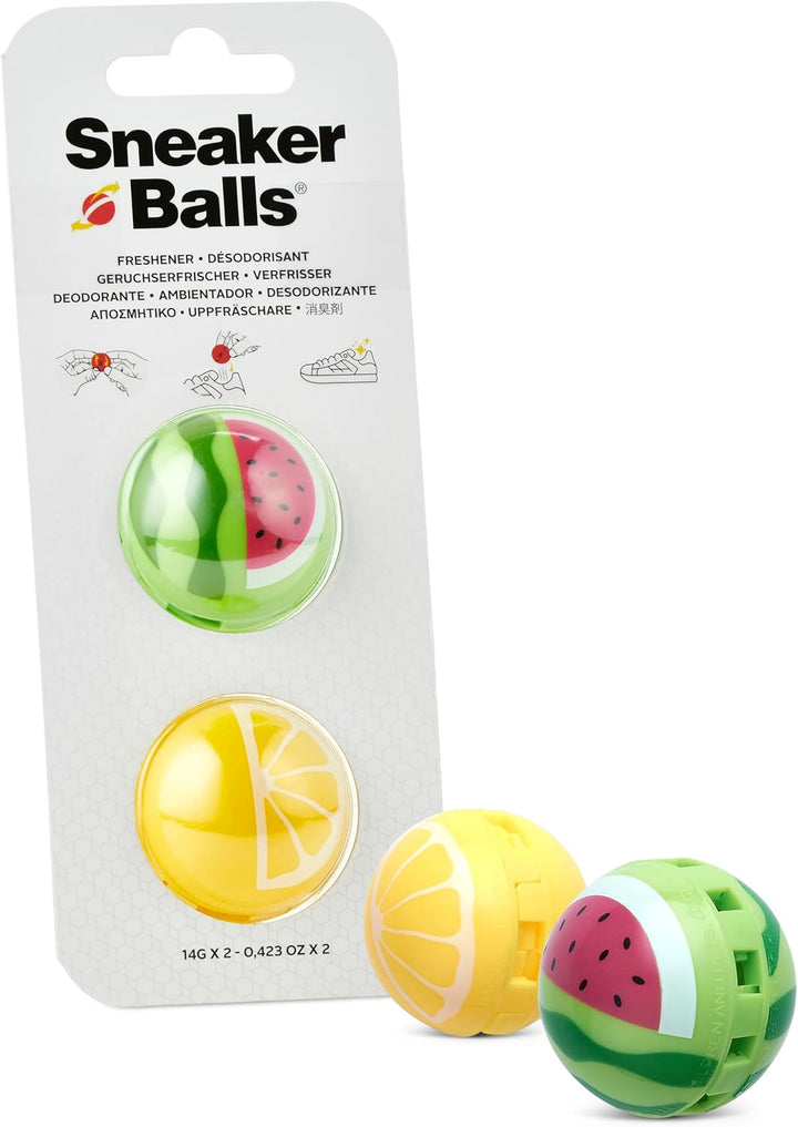 Sneaker Balls Shoe Deodorizer & Freshener Balls, Odor Eliminator for Shoes/Gym Bags/Lockers, Small 3.8Cm Diameter, Quick-Twist Action, Long-Lasting 90-Day Fresh Scent- Watermellon/Lemon