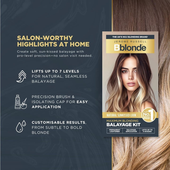 Bblonde Maximum Blonding Balayage Kit | At-Home Balayage Made Easy | Sun-Kissed Blonde Highlights with Precision Brush and Isolating Cap