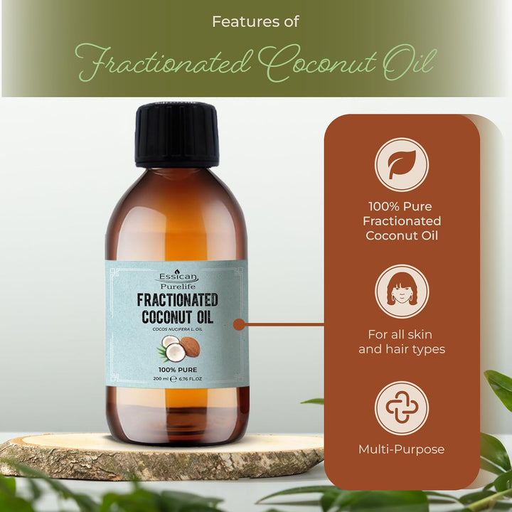 , Pure Coconut Oil Liquid, 200Ml MCT Fractionated Coconut Oil for Skin, Hair & Lip, Carrier Oils for Essential Oils Mixing & Massage, Supports Healthy Hair Growth & Hydrated Skin