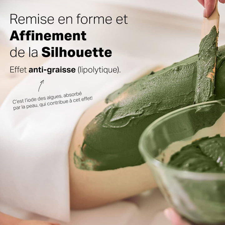 Inch-Loss Green French Clay & Seaweed Wrap - Bucket 1500 G ● Powder Body Mud Wrap ● Detox, Slimming and Anticellulite Body Wrap ● Tummy Waist Mud in Powder ● SPA and Professional Treatment