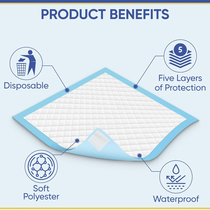 40 X Premium Incontinence Bed Pads | 60 X 60 Cm | Incontinence Bed Sheets | Disposable Mattress Protector | Self Adhesive Tabs | Absorbent Pads | (1 Pack of 40)