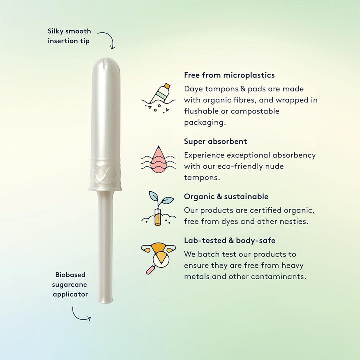 Organic Tampons Regular | 18Ct | Pesticide & Metal Tested, 100% Organic Cotton, Best Absorbency | No-Shed Sleeve, Sugarcane Applicator