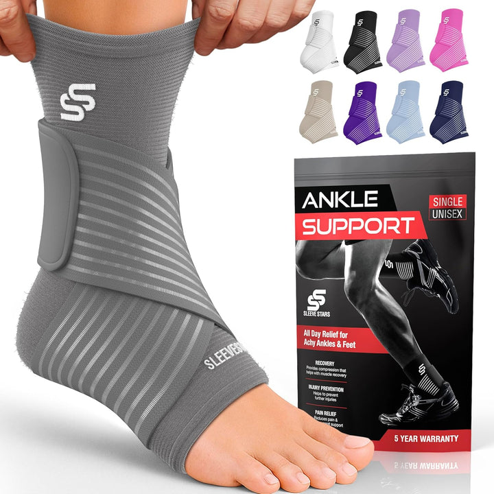 Sleeve Stars Ankle Brace for Women & Men, Ankle Wrap for Sprain, Compression Sleeve for Plantar Fasciitis Relief, Easy Customizable Support: W/Removable Strap (Single/M:10"-12"/Black)