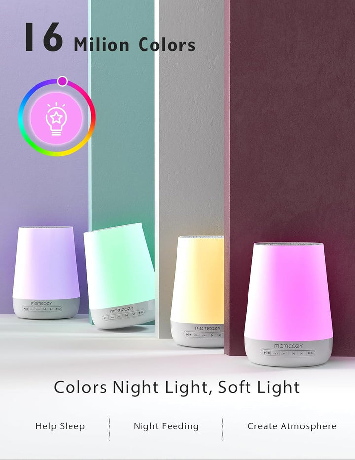 Baby Sound Machine,  White Noise Machine for Baby Sleeping with Night Light, Toddler Sleep Trainer with 34 Soothing Sounds, Timer, App Remote Control, Personal Sleep Routine(White)