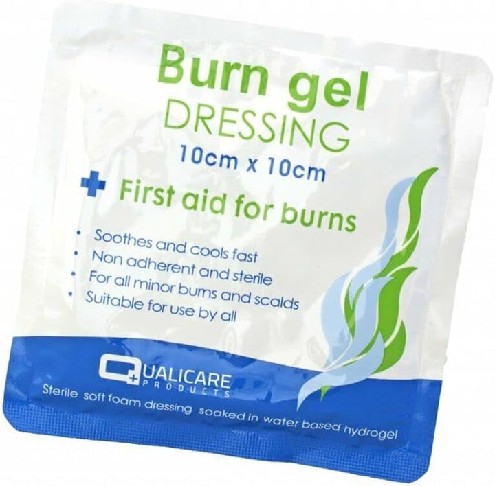 (BOX of 10) First Aid Burn Gel Dressing 10Cm X 10Cm Medium Size - Emergency Burncare for Scolds & Burns