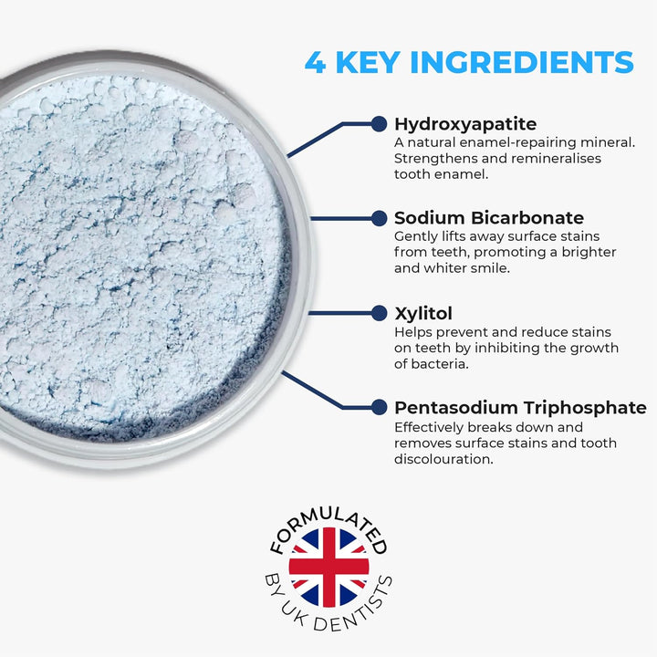 Teeth Whitening Powder - Dentist-Approved & Enamel-Safe | 6 Month Supply | Tea, Coffee, Wine & Smoking Stain Remover | Non-Sensitive Formula | Peroxide-Free | HAP, Baking Soda & Xylitol