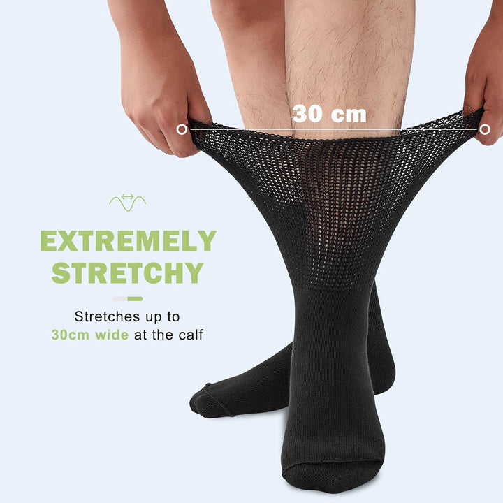 Diabetic Girp Socks for Men Women, 3 Pairs Non Slip Soft Extra Wide Top Sock for Swollen Feet Ankle Leg, 90% Cotton Hospital Breathable Slipper Socks