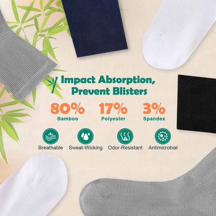 Bamboo Diabetic Socks for Men, Soft Top Cushioned Seamless Socks for Swollen Feet and Ankles, Loose Top Hospital Socks 3 Pairs