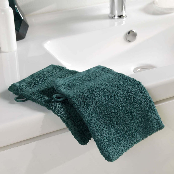 , 2 Wash Mitts (15 X 21 Cm) Tendresse Emerald, Plain Sponge