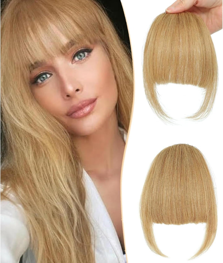 Clip in Fringe - Bangs Hair Clip in Bangs 100% Real Human Hair Extensions Clip on Air Bangs for Women Fringe with Temples Hairpieces Curved Bangs (Dark Brown, French Bangs)