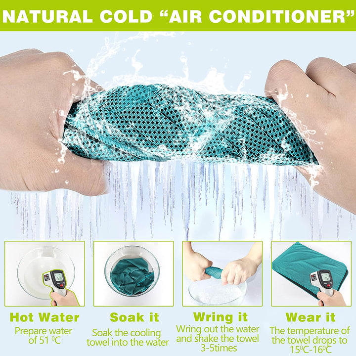 6-Pack Cooling Towels, 40"X12", Instant Cooling, Multipurpose, Personalized Pattern, Skin-Friendly, Microfiber, Bright Orange, Royal Blue, Green, Lake Blue, Gray, Rose Red