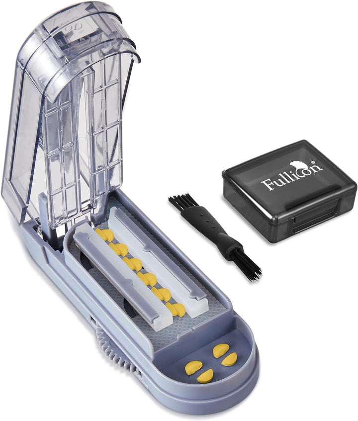 Multiple Pill Cutter, Adjustable Pill Cutter for Small Pills with Accurate Pill Alignment, Stainless Steel Cutting Blade & Blade Guard, Pill Splitter with Free Brush & Pill Box (Black)