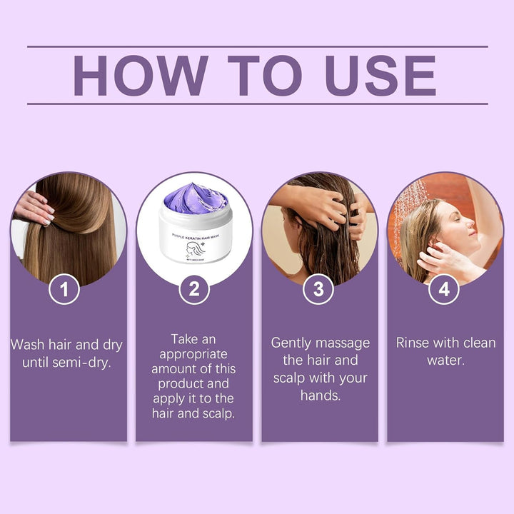 Purple Keratin Hair Mask, Keratin Moisturizing Conditioner, Deeply Conditions, Hydrates, Smooths, and Boosts Shine, Suitable for Damaged Hair