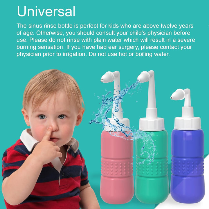 Travel Sinus Rinse Kit +5 Nasal Wash Salt Packets Neti Pot with 2 Soft Nozzle Nasal Rinse Mix Nose Wash Bottle 300Ml + Nasal Sprayer with Nasal Rinse Mix +Bag BPA Free,Blue