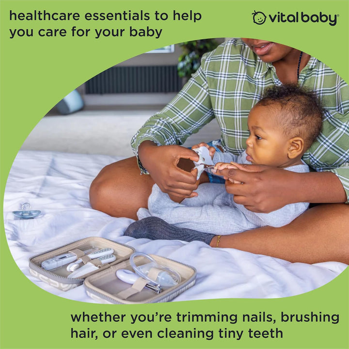Protect Baby Care Kit, 10Pcs Baby Healthcare Essentials with Wipe Clean Travel Case, Hair Care, Thermometer, Nail Care & Nasal Aspirator, Earthsmart Biodegradable, Bpa-Free