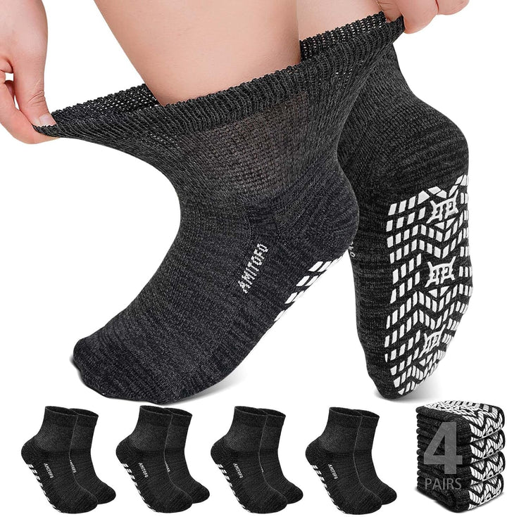 Diabetic Socks Non-Slip for Women: Bamboo Ankle Socks Moisture Wicking with Extra Wide Top for Swollen Feet Seamless Non-Binding Cuff Hospital Sock for Foot Care