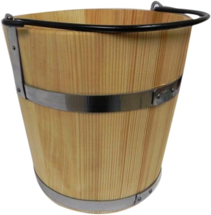 Big Wooden Bucket with Metal Ring and Handle 10L - Old Style Very Solid - Sauna Bucket