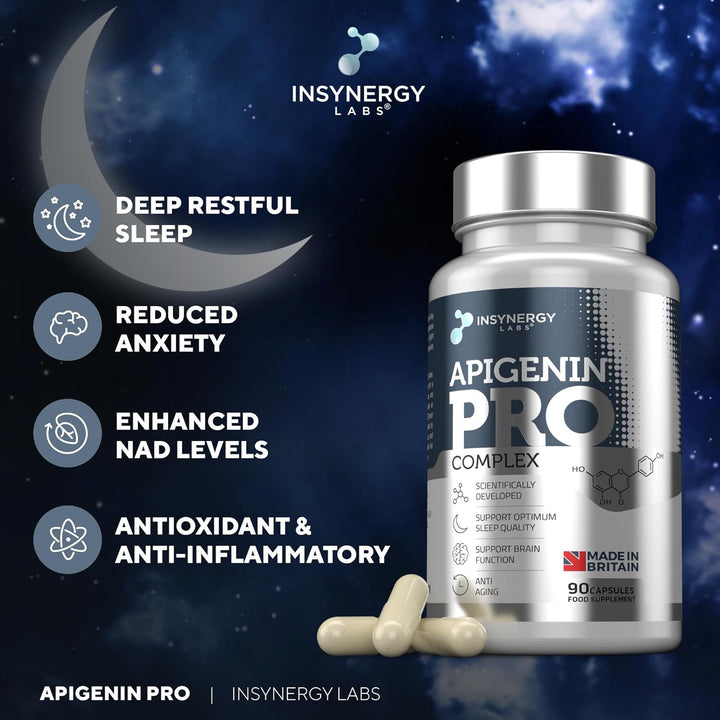 Apigenin 3 Month Supply (98% Purity) Superior Chamomile Apigenin 90 Vegan Caps, Sleep Supplement, Relaxation Support, NAD+ Booster, Sleep Aid Relaxation & Mood