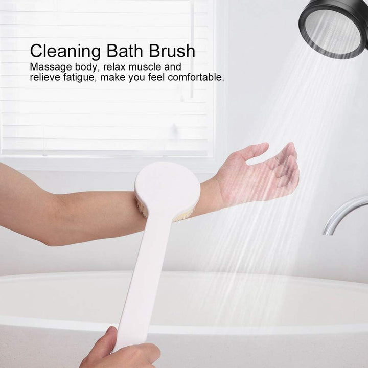 Long Handle Soft Hair Bath Brush for Deep, Exfoliating Body Scrubber & Shower Brush – Ergonomic Design for Comfort and Ease (White)