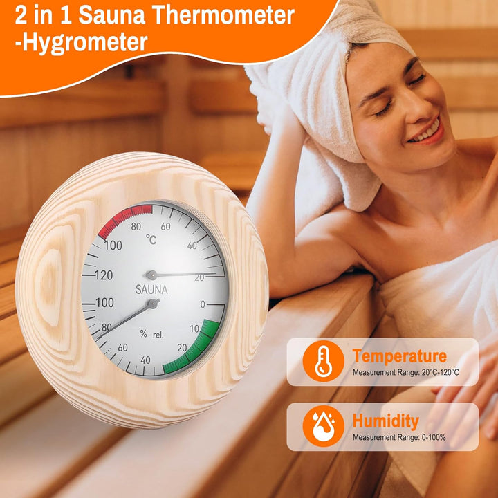 Sauna Thermometer Hygrometer: 2-In-1 round Wooden Sauna Room Thermometer and Hygrometer High Accuracy Measuring Thermometer for Steam Room Sauna Room