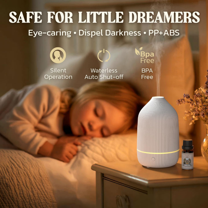 Essential Oil Diffuser, 100Ml Ultrasonic Aroma Diffuser for Essential Oil with Auto Shut-Off, 7 Colour LED Lights, Cool Mist Humidifier for Home, Office, Bedroom, White