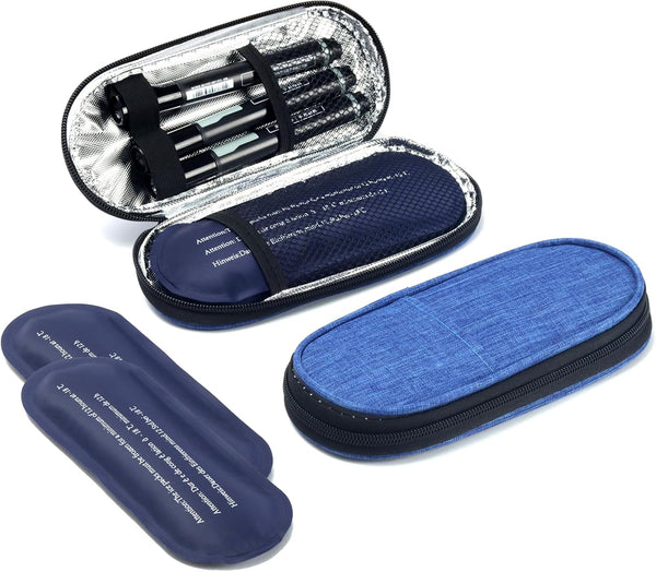 Insulin Cooler Travel Case, Portable Medication Diabetic Cooler Organizer Bag Insulin Carry Case with 2 Ice Packs for Travel Daily Life (Blue)