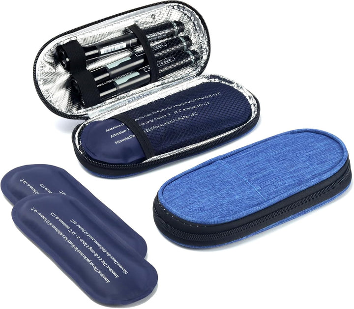 Insulin Cooler Travel Case, Portable Medication Diabetic Cooler Organizer Bag Insulin Carry Case with 2 Ice Packs for Travel Daily Life (Blue)