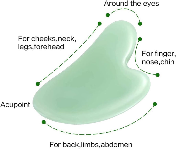 Gua Sha Stone Massage Tool Jade Neck Beauty Slimming Massager for Spa Skin Caring Pain Relief Tool, Face Body Heart Shape (Green 1)