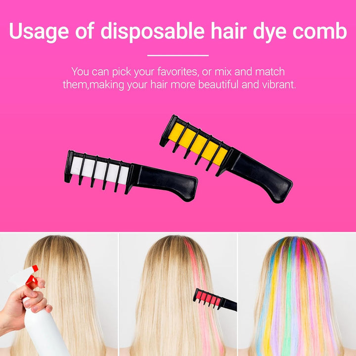 10 Pcs Washable Hair Chalk Combs, Temporary Color Dye Brushes for Kids Girls Boys, DIY Comb Set for Cosplay Birthday Halloween Party Styling