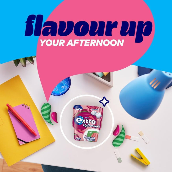 Refreshers Watermelon Raspberry Flavour Sugarfree Chewing Gum Bottle, 1 Pack of 30 Pieces