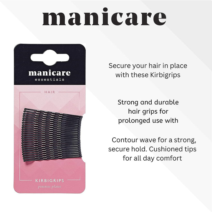 24 Kirbigrips Black 5Cm, Waved Bobby Pins, Grips for Holding Hair in Place, Styling, Buns, Updo’S, Strong, Secure, Durable, Suitable for All Hair Types and Lengths, Hairdressing Salon