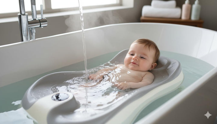 Baby Bath Support Seat – Ergonomic Infant Bath Lounger | Foldable, Non-Slip Baby Bather for Newborns 0–12 Months | Quick Drain Design | Soft PP+TPE Material | 55Cm (Grey2)