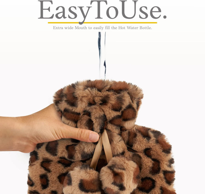 Hot Water Bottle with Cover UK - 1.8L Large Soft Fluffy Fleece Cover Hot Water Bottle for Pain Relief, Period Pain, Back Pain & Cozy Warmth – Great Gift for Men & Women (Light Brown)