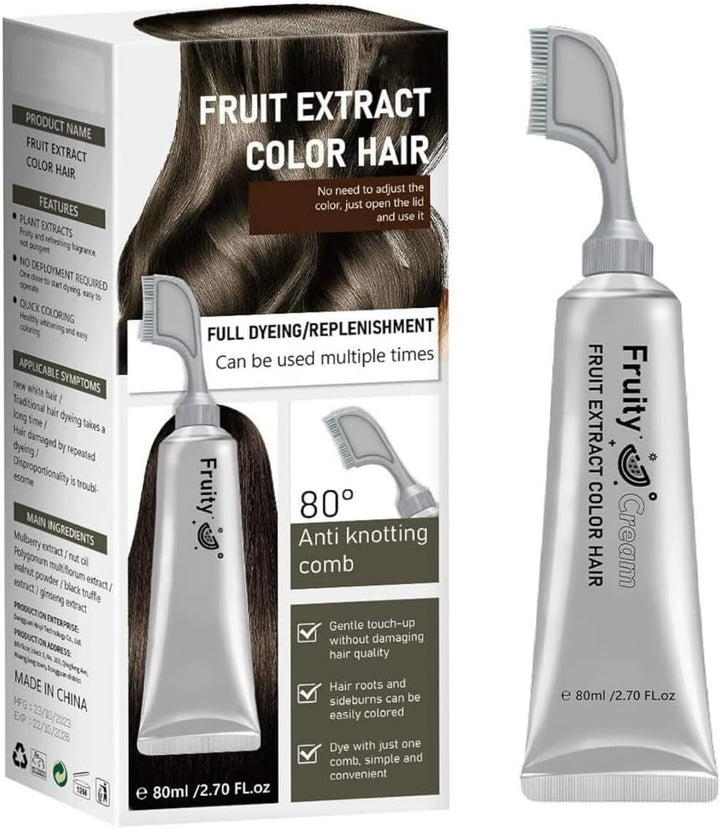 Fruit Essence Hair Dyeing Comb, 2025 New Black Fruit Dyeing Cream, Plant Extract Hair Dye Essence, Hair Dye Cream with Comb, Natural Gray Coverage, Easy Home Hair Color Kit (01#)