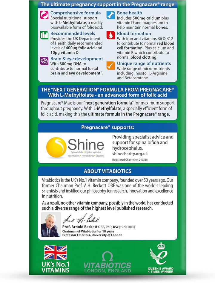 MAX Pregnancy Vitamins - Uk'S No.1 Pregnancy Brand. Greater Prenatal Care for Women, Supplement with Added Omega-3 DHA for Normal Brain and Eye Development,